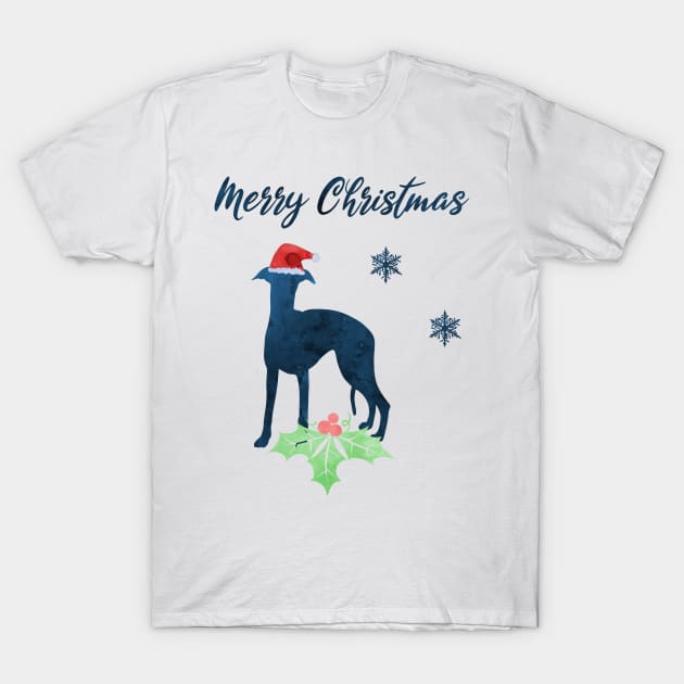 Merry Christmas Whippet Art T-Shirt by TheJollyMarten